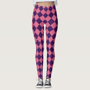 Purple Pink Chequered Diamond Pattern  Leggings