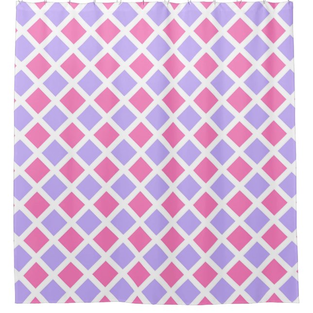 Purple Pink Chequered Diamond Pattern Shower Curtain (Front)