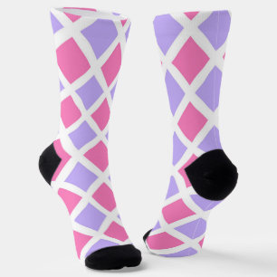Purple Pink Chequered Diamond Pattern Socks