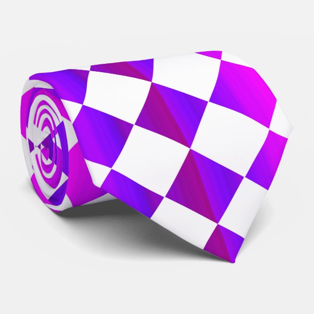Purple Pink Chequered Diamond Pattern Tie (Rolled)