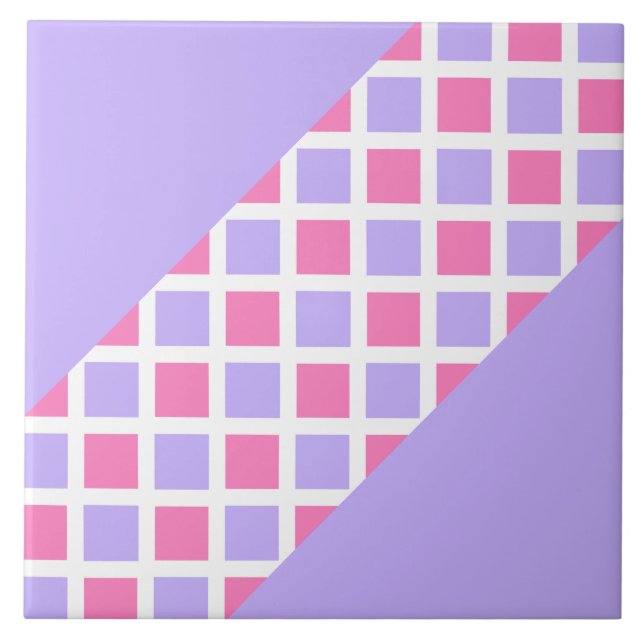 Purple Pink Chequered Diamond Pattern Tile (Front)