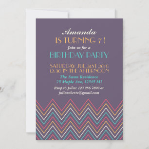 Purple Pink Chevron Birthday Party Invitation