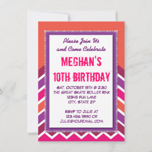 Purple Pink Chevron Birthday Party Invitations