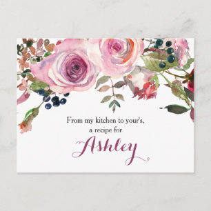 Purple Pink Chic Rose Floral Recipe Card