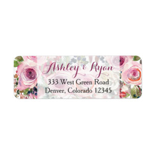 Purple Pink Chic Rose Floral Wedding Address Label