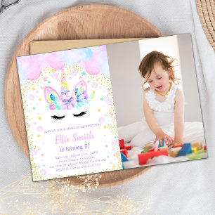 Purple Pink Cloud Unicorn Invitations with photo