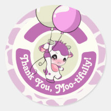 Purple Pink Cow Pattern Thank you Round Sticker 