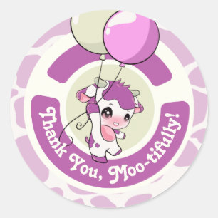 Purple Pink Cow Pattern Thank you Round Sticker 