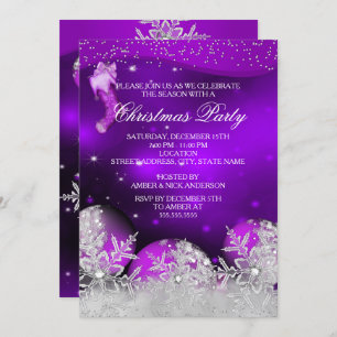 Purple Pink Crystal Snowflake Christmas Party Invitation