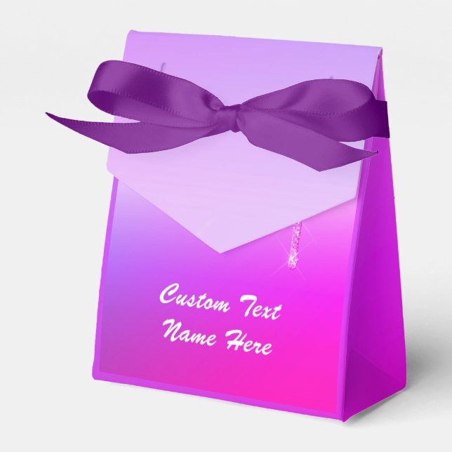 Purple Pink Custom Text Name Favour Box Gift (Front Side)