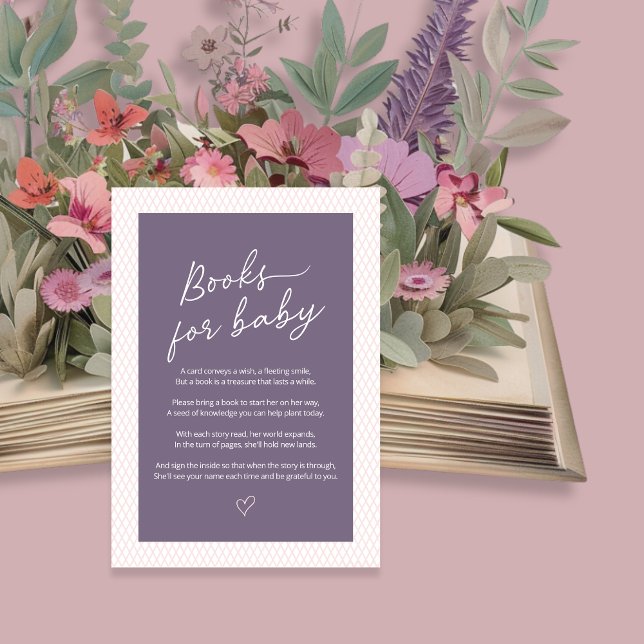 Purple Pink Cute Script Books for Baby Enclosure Card (Shown on a 3.5" x 5" card)
