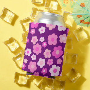 Purple Pink Daisies Cute Colourful Fun Floral Can Cooler