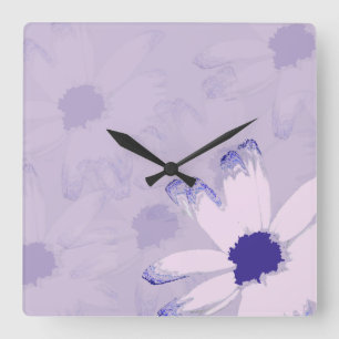 Purple Pink Daisy Floral Art Square Wall Clock