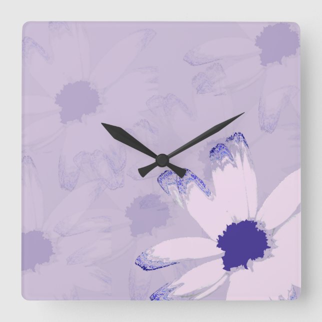 Purple Pink Daisy Floral Art Square Wall Clock (Front)