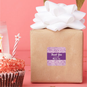 Purple Pink Damask Square Sticker