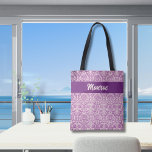 Purple Pink Damask Tote Bag<br><div class="desc">Vintage elegant magenta damask pattern personalised with soft pink name, accentuated by a dark purple ribbon like background for contrast. Full and round font for a retro and a bit more fun and modern design, created for the stylish girl who loves the elegance of the damask patterns. This personalised tote...</div>