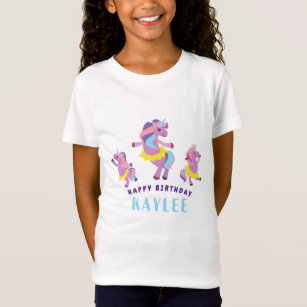 Purple Pink Dancing Unicorns Happy Birthday T-Shirt