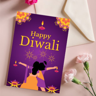 Purple pink Diwali light illustration Foil Holiday Card