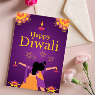 Purple pink Diwali light illustration Postcard