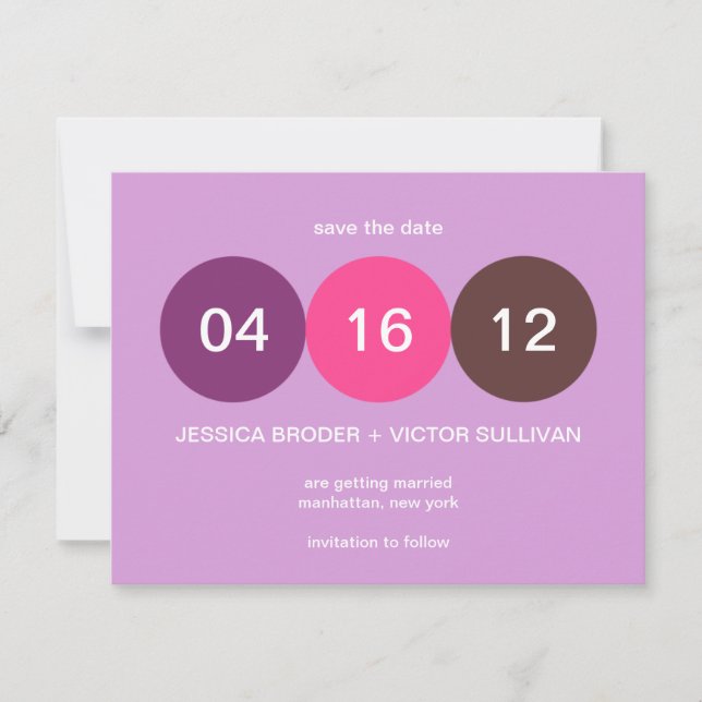 Purple pink dot wedding announcement save the date (Front)