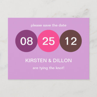 Purple pink dot wedding announcement save the date postcard