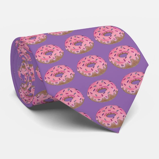 Purple Pink Doughnut Doughnut Doughnuts Sprinkles  Tie (Rolled)