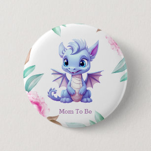 Purple Pink Dragon Girl Baby Shower Mum To Be 6 Cm Round Badge