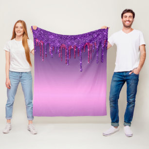 Purple & Pink Dripping Glitter Fleece Blanket
