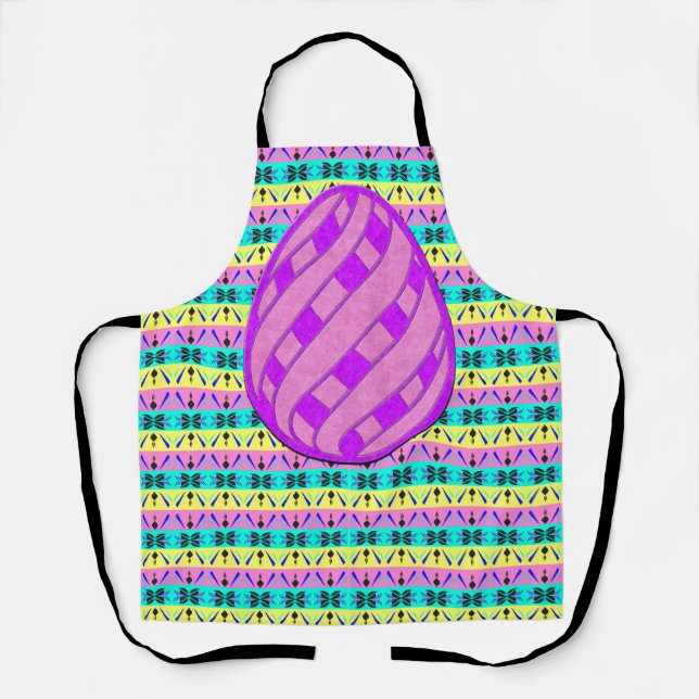 Purple & Pink Easter Egg Colourful Strips Apron (Front)