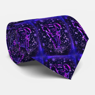Purple Pink Elephant At Starry Blue Night Neck Tie