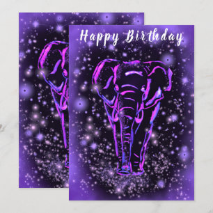 Purple Pink Elephant Happy Birthday Card