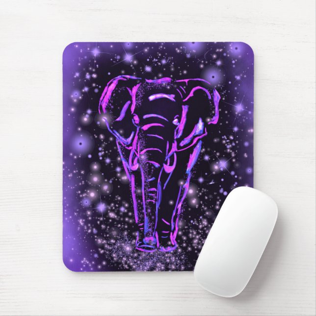 Purple Pink Elephant Mouse Pad At Starry Night (With Mouse)