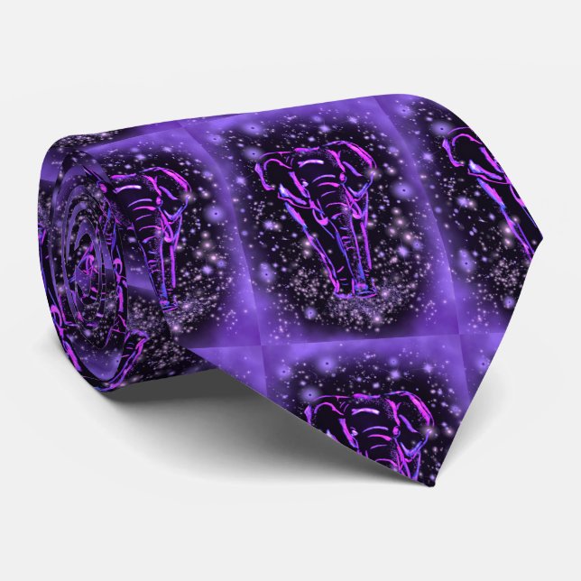 Purple Pink Elephant Neck Tie In Starry Night (Rolled)