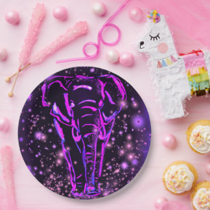 Purple Pink Elephant Paper Plates Starry Night