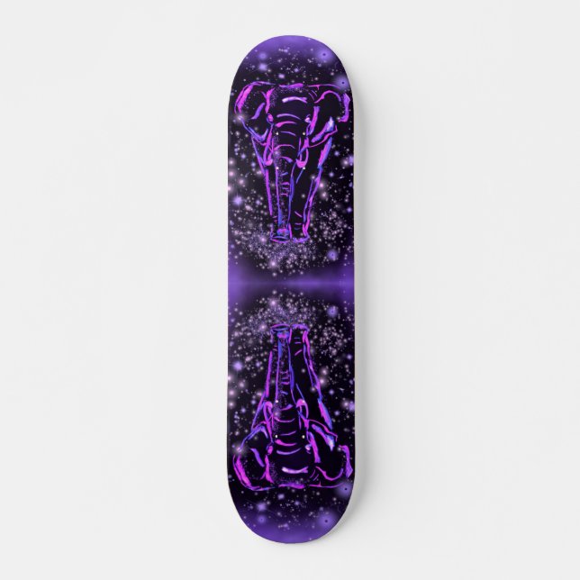 Purple Pink Elephant Skateboard In Starry Night  (Front)