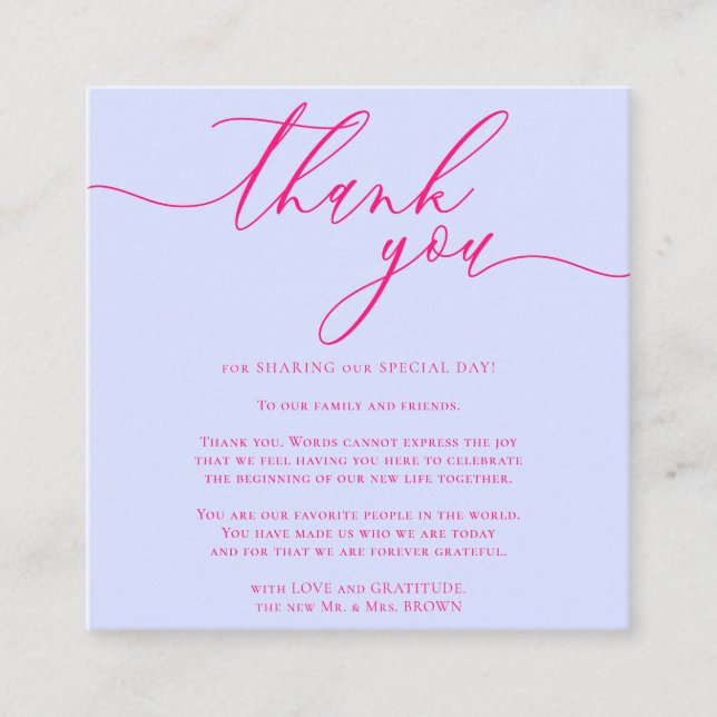 Purple Pink Essential Custom Photo Thank You Enclosure Card (Front)