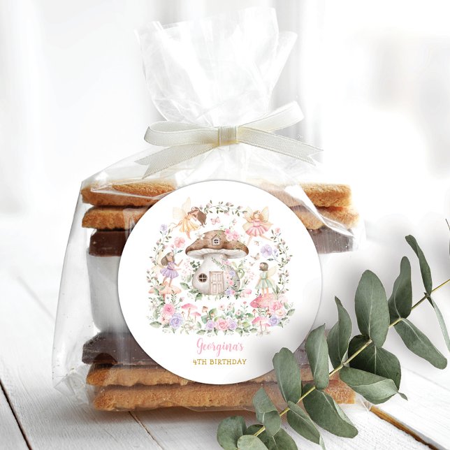 Purple Pink Fairy Floral Garden Girl Birthday Classic Round Sticker (Creator Uploaded)