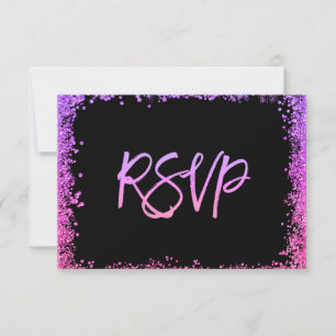 Purple Pink Faux Glitter RSVP Card