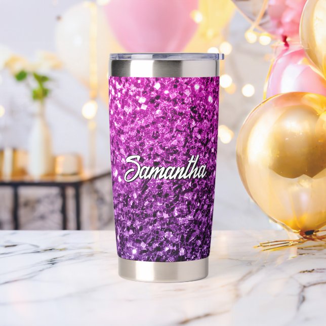Purple pink faux glitter sparkles Custom name Insulated Tumbler (Bachelor Party)