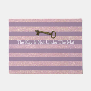 Purple Pink Faux Glitter Stripes Funny Glam Doormat