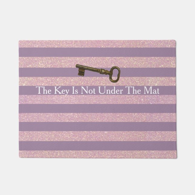 Purple Pink Faux Glitter Stripes Funny Glam Doormat (Front)