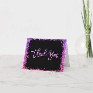 Purple Pink Faux Glitter Thank You Card