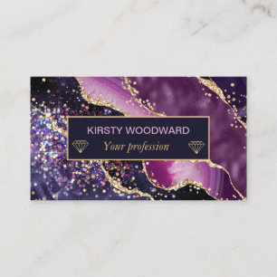 Purple & Pink & Faux Gold Glitter Agate  Business Card