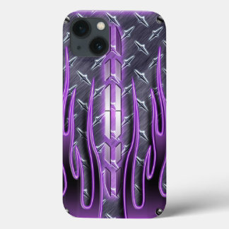 Purple Pink Flames Hot Rod Diamondplate iPhone 13 Case