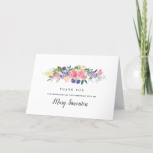 Purple Pink Floral 100th Birthday Photo Thank You Card