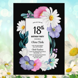 Purple Pink Floral 18th Birthday Invitation