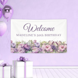 Purple Pink Floral 50th Birthday Welcome Banner