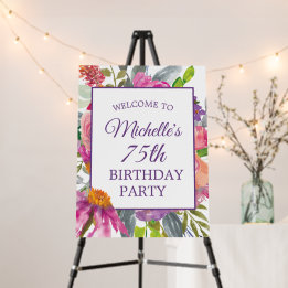 Purple Pink Floral 75th Birthday Welcome