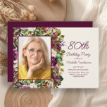 Purple Pink Floral 80th Birthday Photo Invitation<br><div class="desc">Elegant plum purple and pink vintage watercolor floral and greenery birthday party photo invitation for women. This invitation is designed for a 75th birthday but can be customised for anyone of any age. Contact me for assistance with your customisations or to request additional matching or coordinating Zazzle products for your...</div>