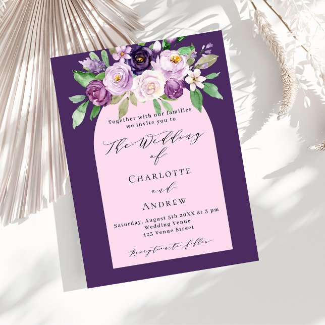 Purple pink  floral arch budget wedding invitation flyer (Creator Uploaded)